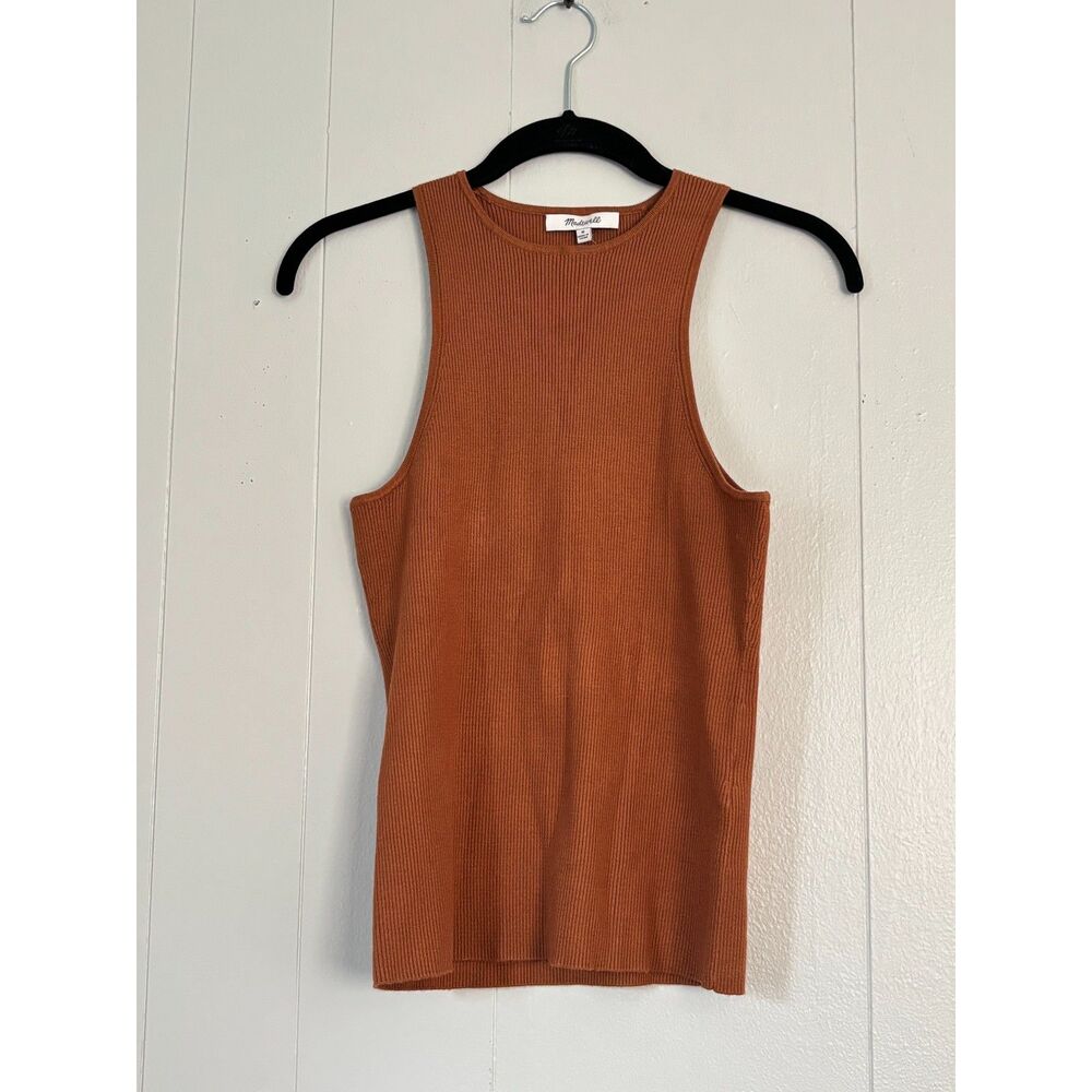 NWT Madewell Signature Knit Cutaway Ribbed Sweater Tank Rust Size Medium
